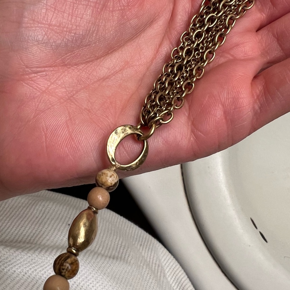 Lucky Brand Wood and brass bead Lariat necklace longer length. Beautiful! - Picture 5 of 7